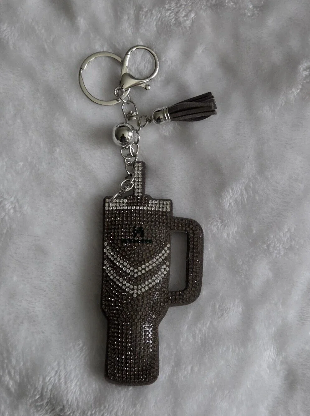 Dark Gray Stanley Keychain with Tassel Water Tumbler Bag Charm